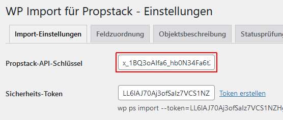 WP Import für Propstack API Schlüssel einfügen