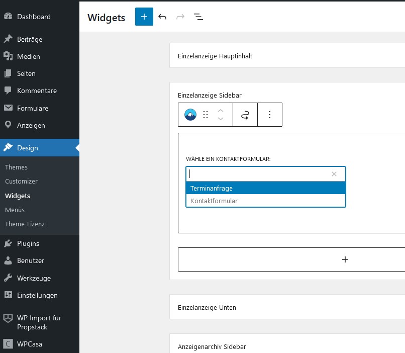 WP Import für Propstack Formular-Widget einfügen