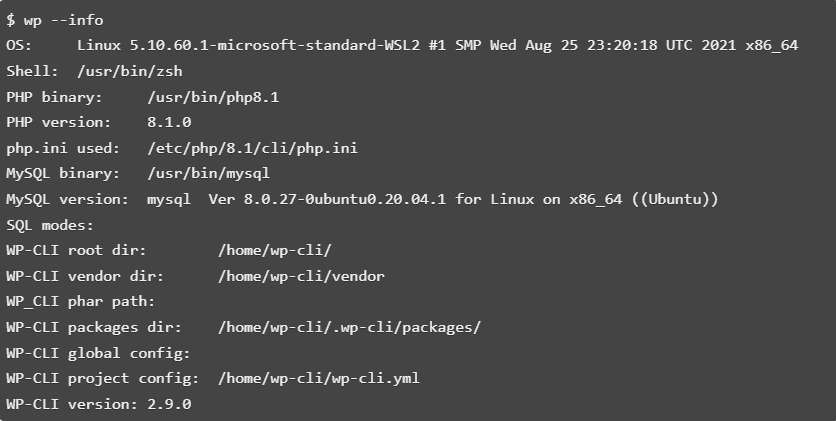 WP Command Line Interface --info