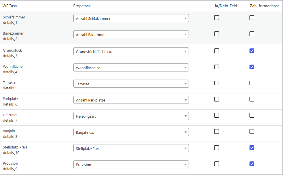 WP Import für Propstack Feldzuordung Standard